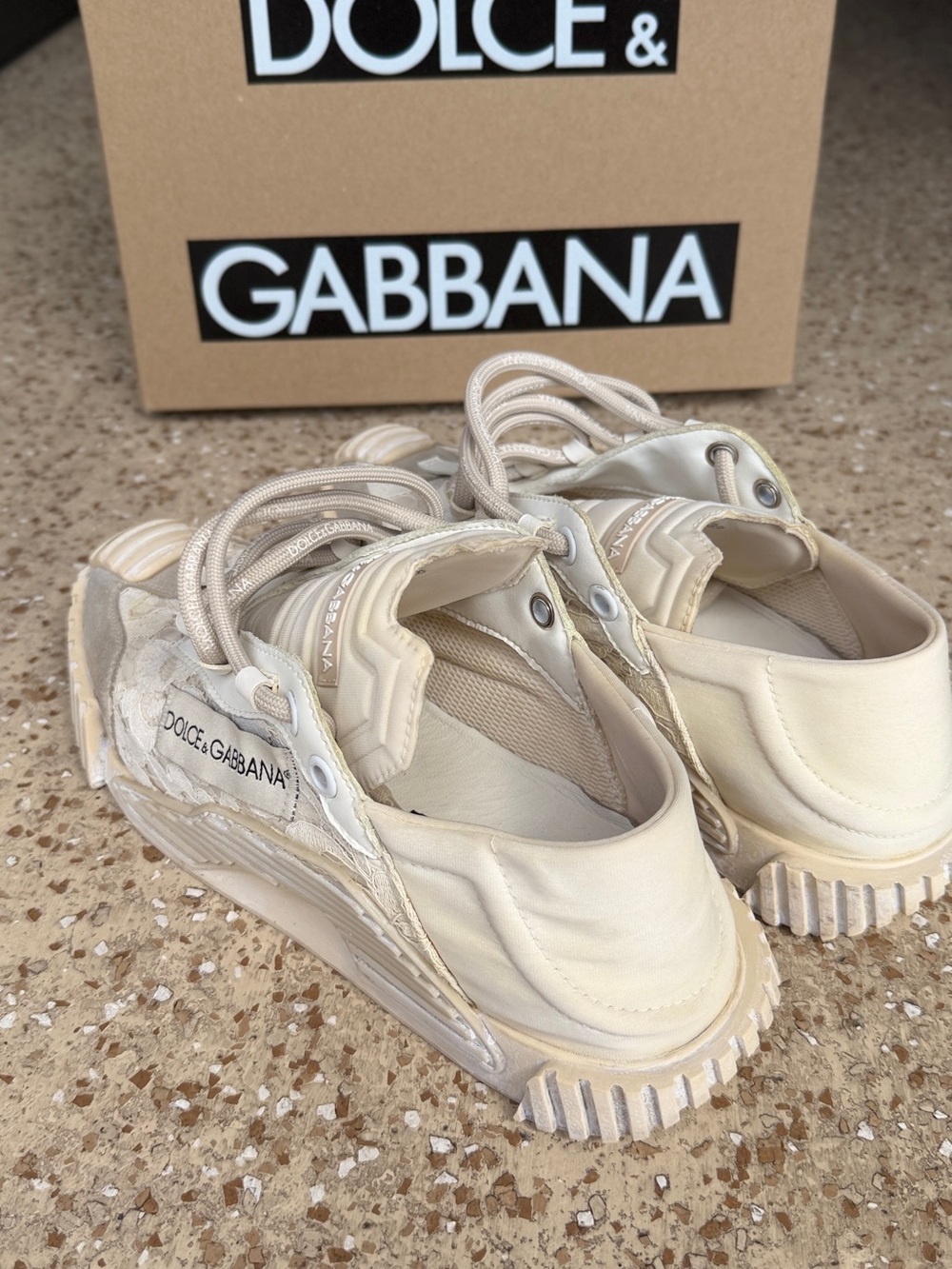 Dolce & Gabbana Woman Cream  Lace Low-Top Designer Sneakers size 9 us